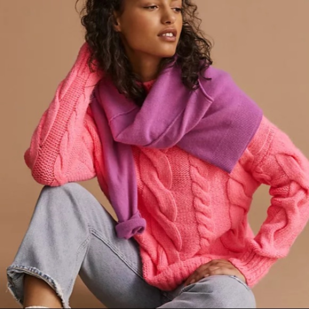 Neon pink cable knit sweater